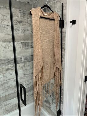 Anthropologie Beige Fringe Knit Throw Shall